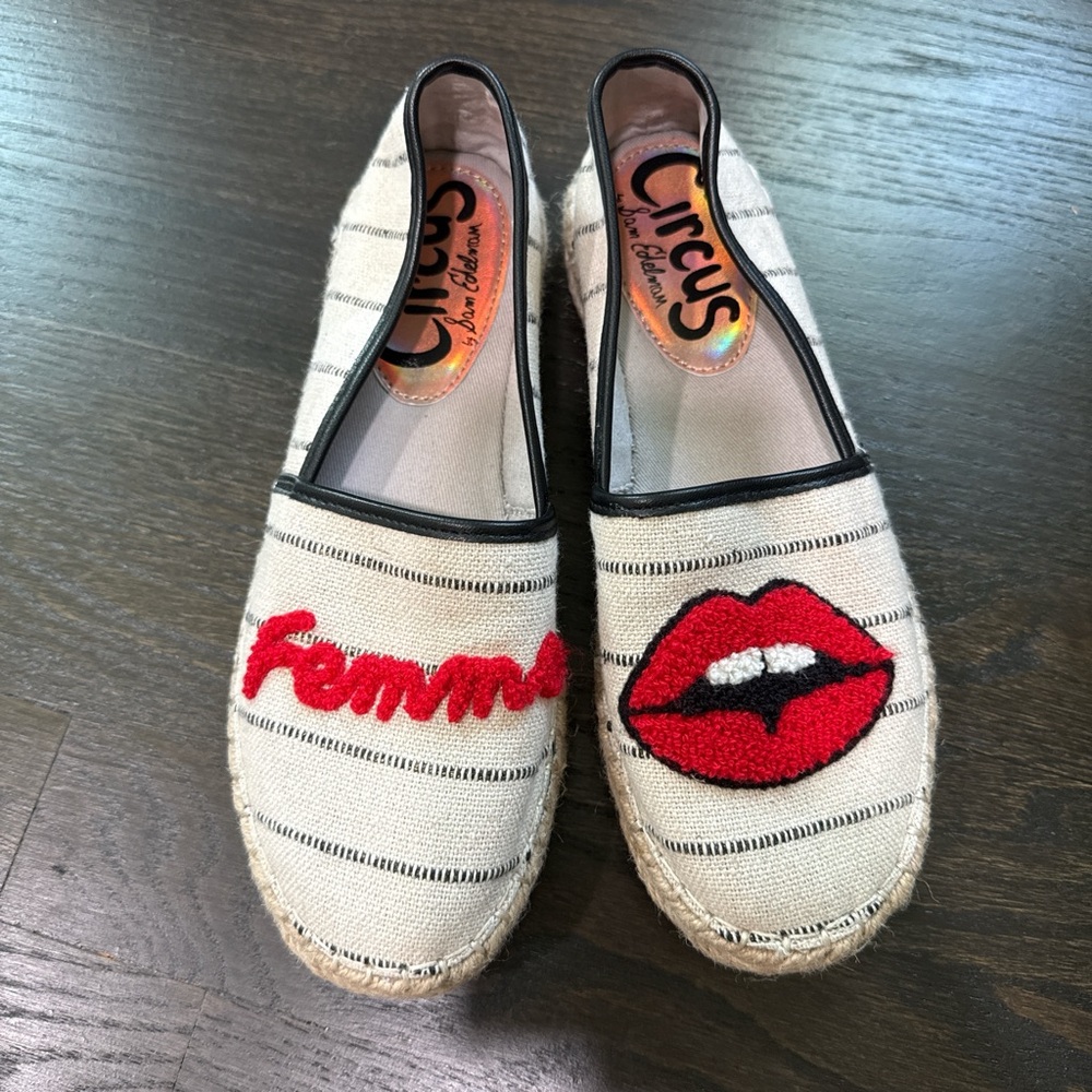 Sam Edelman Cream and Red Espadrilles with Pop-Art Design